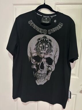 Philipp Plein Black Short-Sleeve Skull Crystal Tee